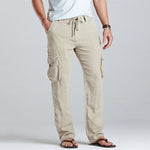 Herren Leinen Cargo Kordelzug Hose