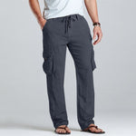 Herren Leinen Cargo Kordelzug Hose