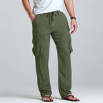 Herren Leinen Cargo Kordelzug Hose