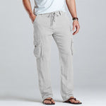 Herren Leinen Cargo Kordelzug Hose