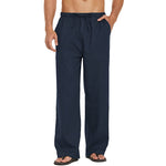 Herren Leinenhose Weite Passform Lässig Leicht Elastischer Bund Yoga Strandhose