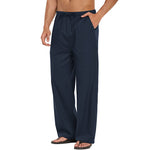 Herren Leinenhose Weite Passform Lässig Leicht Elastischer Bund Yoga Strandhose