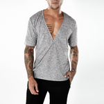 Herren schlichtes T-Shirt mit tiefem V-Ausschnitt und kurzen Ärmeln in reiner Farbe