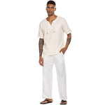 Herren Leinenhose Weite Passform Lässig Leicht Elastischer Bund Yoga Strandhose