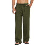 Herren Leinenhose Weite Passform Lässig Leicht Elastischer Bund Yoga Strandhose
