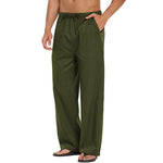 Herren Leinenhose Weite Passform Lässig Leicht Elastischer Bund Yoga Strandhose