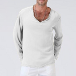 Herren Langarm-Leinen-T-Shirt im Ethno-Stil