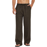 Herren Leinenhose Weite Passform Lässig Leicht Elastischer Bund Yoga Strandhose