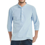 Herren 3/4 Ärmel T-Shirt Lässiges Baumwolle-Leinen Hemd