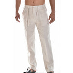 Herren Freizeithose aus Leinen, elastischer Kordelzug, lockere Passform, lange Strand-Yogahose für den Sommer