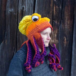 🎁Handgefertigtes Überraschungs-Weihnachtsgeschenk🐙Krake Muster Color Block Strickmütze