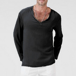 Herren Langarm-Leinen-T-Shirt im Ethno-Stil