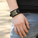 Vintage Herren Breiter Leder Pirat Edelstahl Kompass Armreif