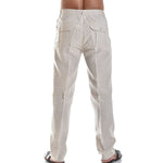 Herren Freizeithose aus Leinen, elastischer Kordelzug, lockere Passform, lange Strand-Yogahose für den Sommer
