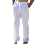 Herren Freizeithose aus Leinen, elastischer Kordelzug, lockere Passform, lange Strand-Yogahose für den Sommer
