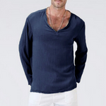 Herren Langarm-Leinen-T-Shirt im Ethno-Stil
