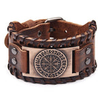 Vintage Herren Breiter Leder Pirat Edelstahl Kompass Armreif