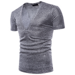 Herren schlichtes T-Shirt mit tiefem V-Ausschnitt und kurzen Ärmeln in reiner Farbe