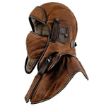 Flieger-Trapper-Mütze aus echtem Leder mit Maske und Kragen