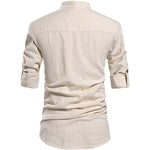 Herren Leinenhemd mit Henley-Ausschnitt und langen Ärmeln für den Alltag