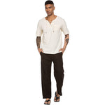Herren Leinenhose Weite Passform Lässig Leicht Elastischer Bund Yoga Strandhose
