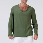 Herren Langarm-Leinen-T-Shirt im Ethno-Stil