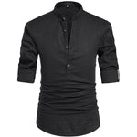 Herren Leinenhemd mit Henley-Ausschnitt und langen Ärmeln für den Alltag