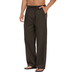 Herren Leinenhose Weite Passform Lässig Leicht Elastischer Bund Yoga Strandhose
