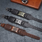 Vintage Herren Breiter Leder Pirat Edelstahl Kompass Armreif