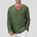 Herren Langarm-Leinen-T-Shirt im Ethno-Stil