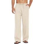 Herren Leinenhose Weite Passform Lässig Leicht Elastischer Bund Yoga Strandhose