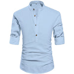 Herren Leinenhemd mit Henley-Ausschnitt und langen Ärmeln für den Alltag
