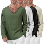 Herren Langarm-Leinen-T-Shirt im Ethno-Stil