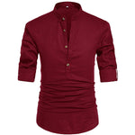 Herren Leinenhemd mit Henley-Ausschnitt und langen Ärmeln für den Alltag