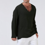 Herren Langarm-Leinen-T-Shirt im Ethno-Stil