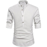 Herren Leinenhemd mit Henley-Ausschnitt und langen Ärmeln für den Alltag