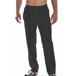 Herren Freizeithose aus Leinen, elastischer Kordelzug, lockere Passform, lange Strand-Yogahose für den Sommer