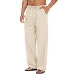 Herren Leinenhose Weite Passform Lässig Leicht Elastischer Bund Yoga Strandhose