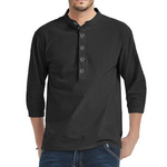 Herren 3/4 Ärmel T-Shirt Lässiges Baumwolle-Leinen Hemd