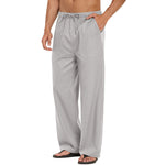 Herren Leinenhose Weite Passform Lässig Leicht Elastischer Bund Yoga Strandhose