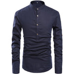 Herren Leinenhemd mit Henley-Ausschnitt und langen Ärmeln für den Alltag