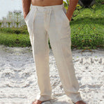 Herren Freizeithose aus Leinen, elastischer Kordelzug, lockere Passform, lange Strand-Yogahose für den Sommer