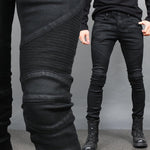Gentler Super Slim Fit Black Wax Coated Biker-Röhrenjeans