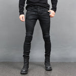 Gentler Super Slim Fit Black Wax Coated Biker-Röhrenjeans
