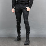 Gentler Super Slim Fit Black Wax Coated Biker-Röhrenjeans